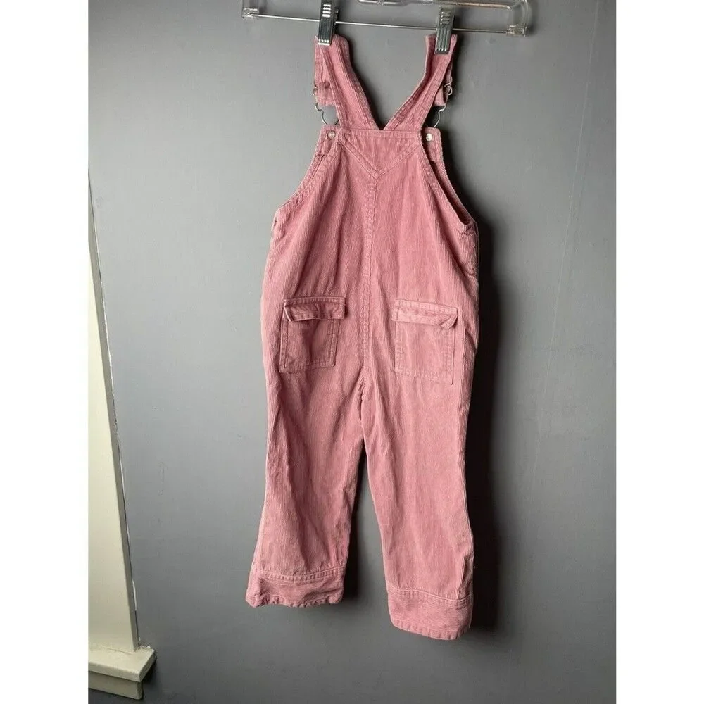 Cherokee 4t corduroy overalls, pink with embroidered flower detail